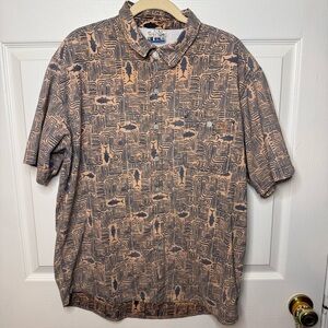 Salt Life SLX Tiki Tuna Button Down Fishing Shirt Sunrise Size Mens Large GUC